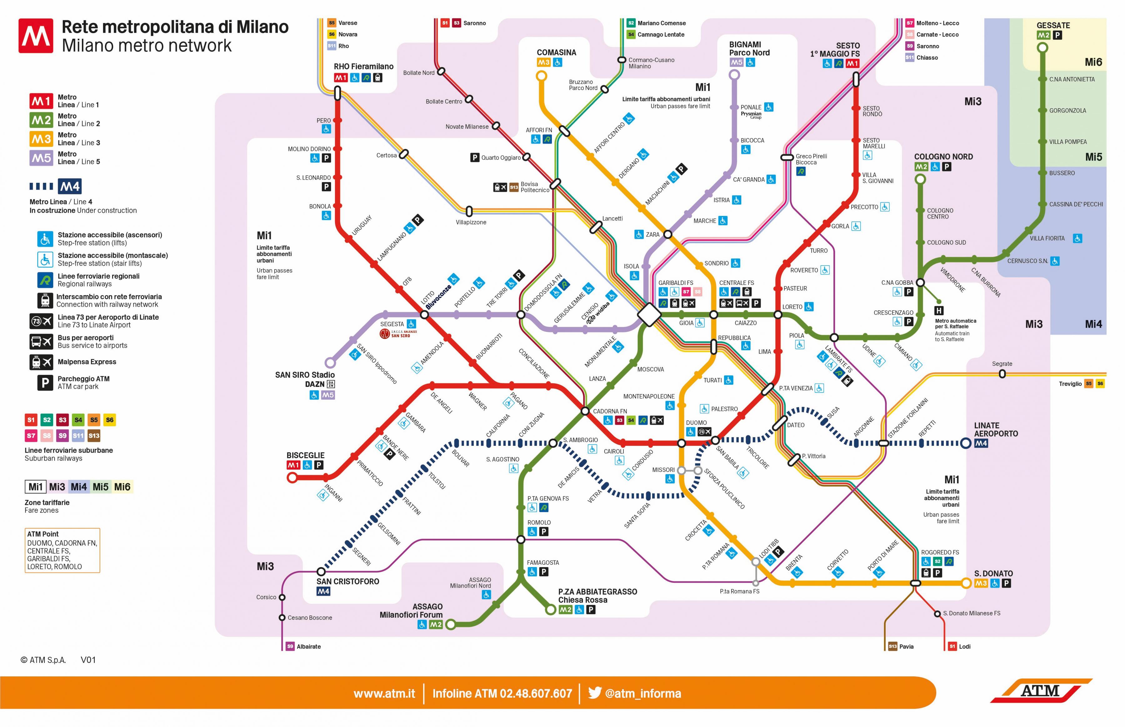 Mappa della metropolitana di Milano: linee e stazioni della