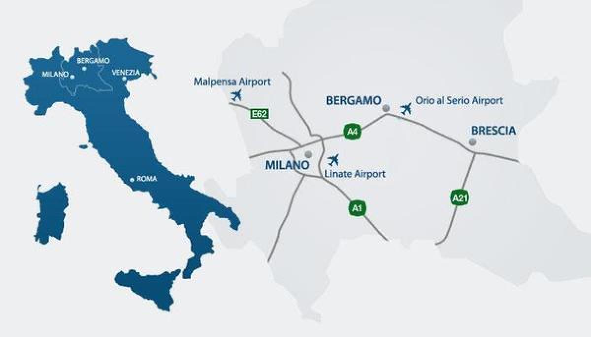 Mappa degli aeroporti di Milano
