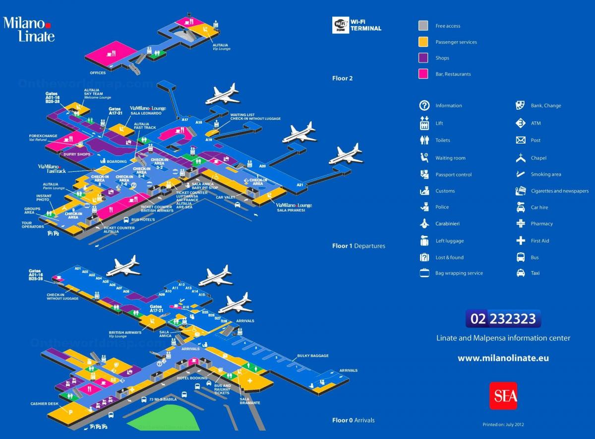 Mappa del terminal dell'aeroporto di Milano