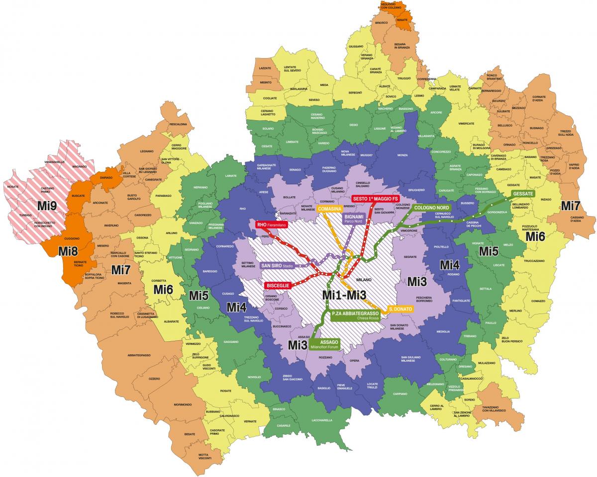 Mappa delle zone di Milano