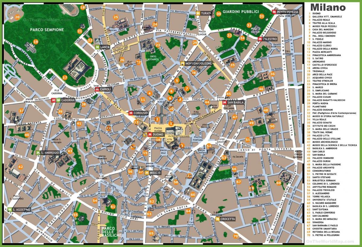 Mappa dei tour a piedi di Milano